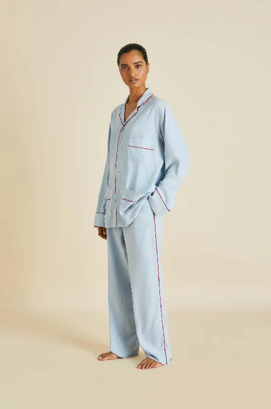 women's pajamas with a touch of elegance and sophisticationLaurent Cerulean Blue Pajamas in Sandwashed Silk