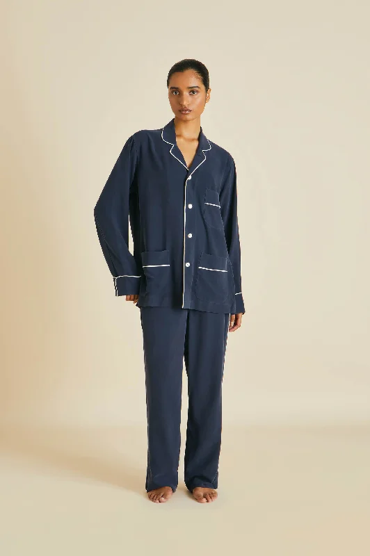 women's pajamas made in USALaurent Navy Pajamas in Sandwashed Silk