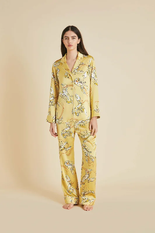 women's pajamas for everyday wearLila Perseus Yellow Lobster Pajamas in Silk Satin