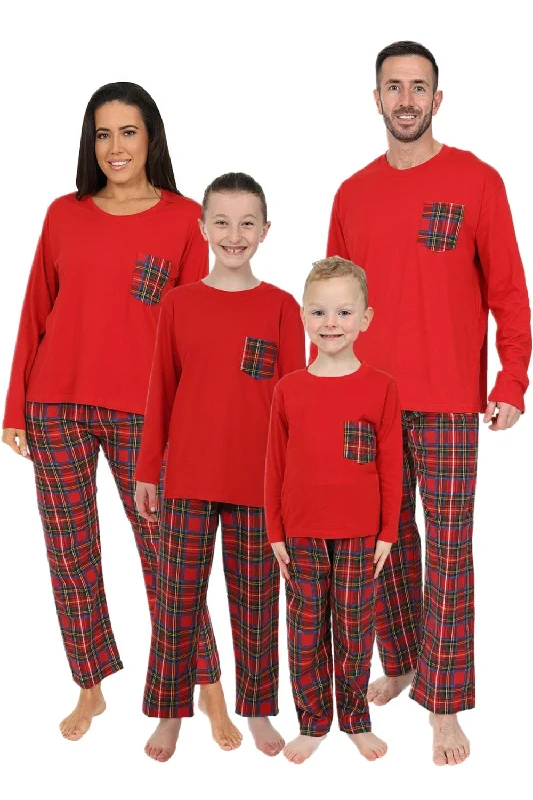 women's pajamas for travelMatching Family Red Check Pocket Women's, Men's and Kids Pyjama Set