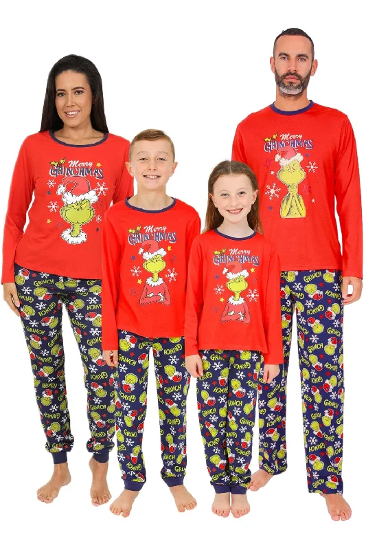 women's pajamas with a comfortable fitOfficial The Grinch Merrry Grinchmas Family Long Pyjamas Christmas Matching RED