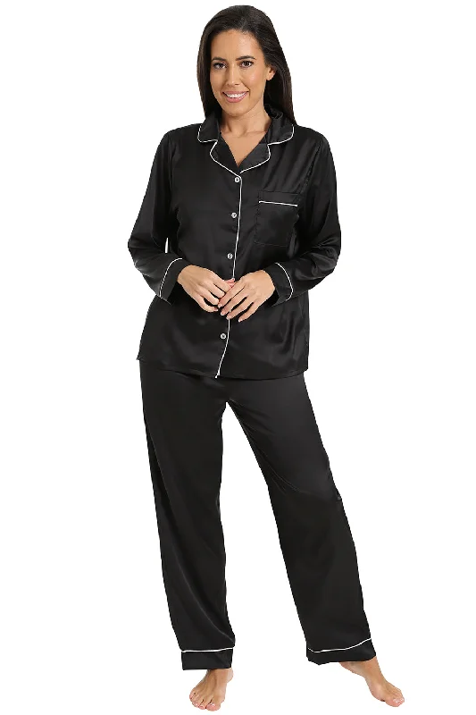 women's pajamas with a blend of comfort, style, and functionalityWomen's Black Satin Long Two Piece Pyjama Set