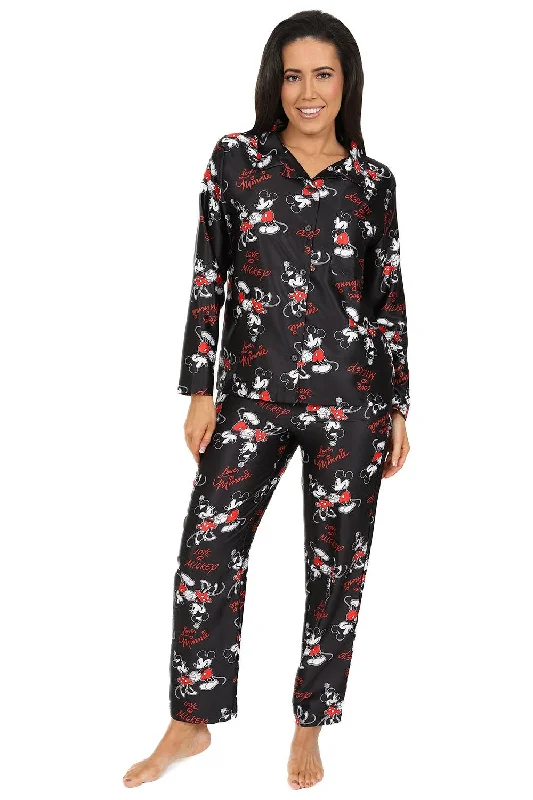 high-quality women's pajama setsWomen's Disney Mickey And Minnie Mouse Long Black Satin Pyjama Set