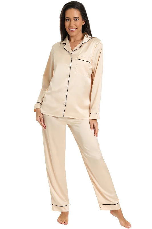 women's pajamas for lounging around the houseWomen's Gold Satin Long Two Piece Pyjama Set