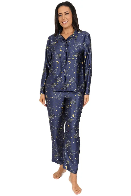 ladies' silk pajama topsWomen's Harry Potter Hedwig Long Navy Satin Pyjama Set