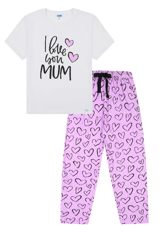 women's pajamas in soft, breathable materialsWomen's I Love You Mum Purple Long Pyjamas