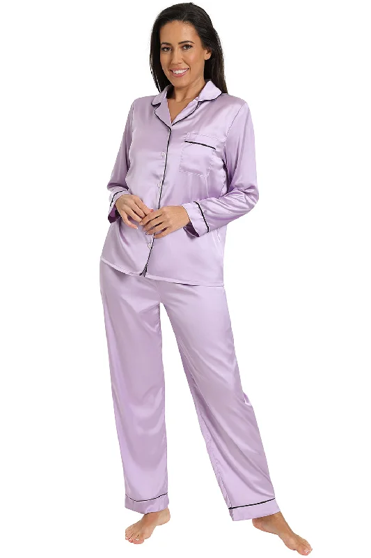 women's pajamas for those who love comfortWomen's Lilac Satin Long Two Piece Pyjama Set