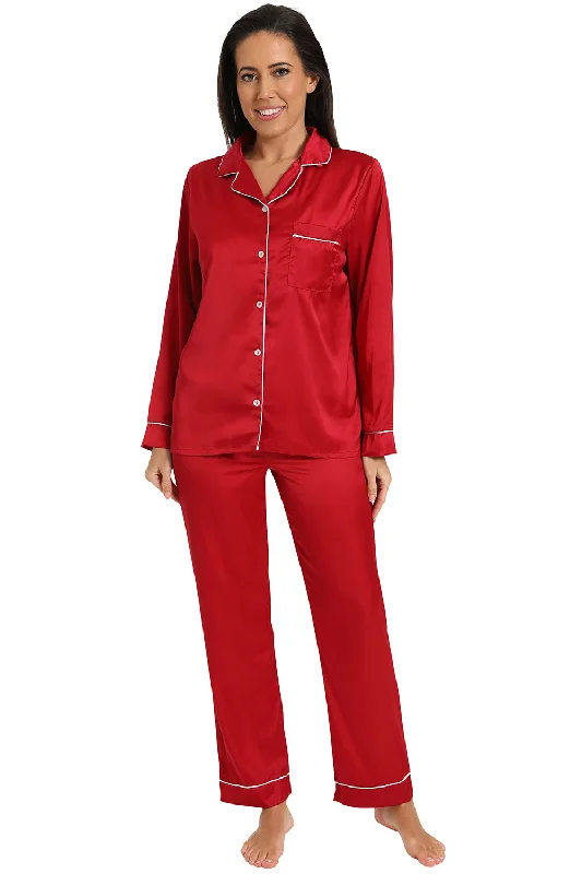 plus-size women's pajama pantsWomen's Red Satin Long Two Piece Pyjama Set